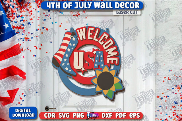 4th of July Wall Décor Laser Cut | Patriotic Sign | Independence Day | Red White and Blue | CNC File SVG The T Store Design 