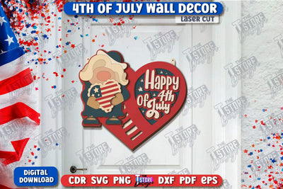4th of July Wall Décor Laser Cut | Patriotic Sign | Independence Day | Red White and Blue | CNC File SVG The T Store Design 