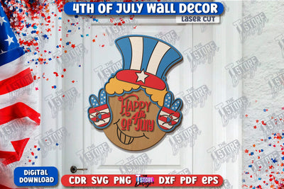 4th of July Wall Décor Laser Cut | Patriotic Sign | Independence Day | Red White and Blue | CNC File SVG The T Store Design 
