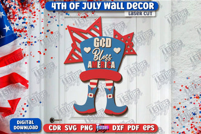 4th of July Wall Décor Laser Cut | Patriotic Sign | Independence Day | Red White and Blue | CNC File SVG The T Store Design 