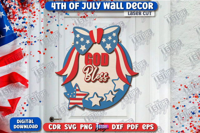 4th of July Wall Décor Laser Cut | Patriotic Sign | Independence Day | Red White and Blue | CNC File SVG The T Store Design 