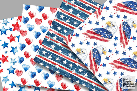 4th of July Watercolor Digital Paper - Patriotic American Independence Digital Pattern Fine Purple Elephant Creations 