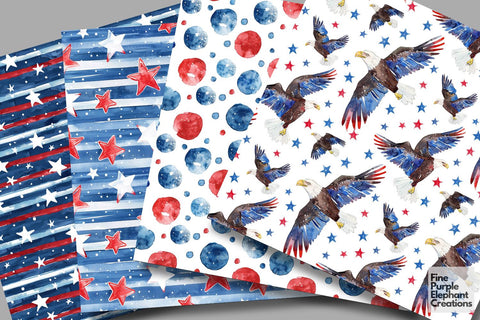 4th of July Watercolor Digital Paper - Patriotic American Independence Digital Pattern Fine Purple Elephant Creations 