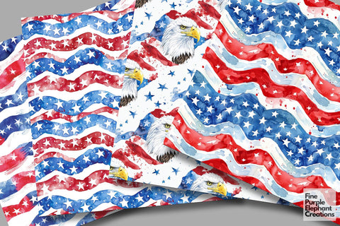 4th of July Watercolor Digital Paper - Patriotic American Independence Digital Pattern Fine Purple Elephant Creations 