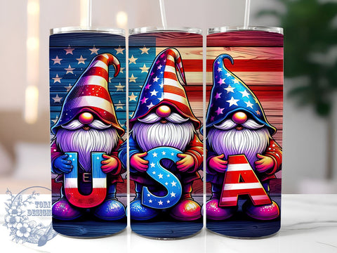 4th of July with USA Gnomes 20oz Skinny Tumbler, USA Gnome Tumbler Png, Straight & Tapered Tumbler Wrap, Instant Digital Download Sublimation ToriDesigns 