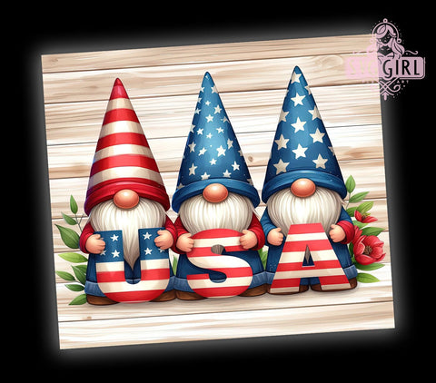 4th of July With USA Gnomes 20oz Tumbler Wrap Sublimation Design, Straight Tapered Tumbler Wrap, USA Gnomes Tumbler Png, Instant Digital Download Sublimation SvggirlplusArt 