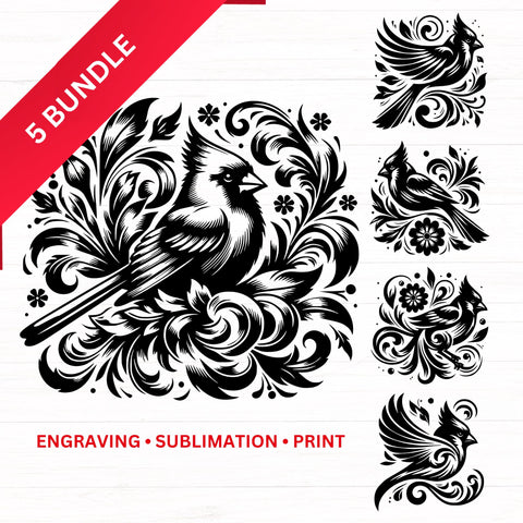 5 Bundle - Cardinal Birds SVG DXF PNG JPG SVG CraftySVGStudio 