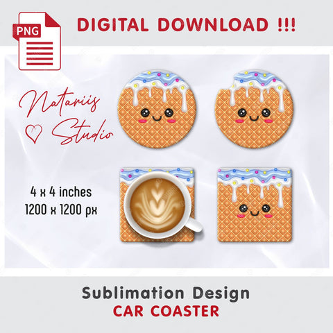 5 Cute 3D Inflated Kawaii Ice Cream. Coaster Sublimation. Sublimation Natariis Studio 
