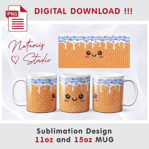 5 Cute 3D Inflated Puff Kawaii Ice Creams - 11oz - 15oz mug. Sublimation Natariis Studio 