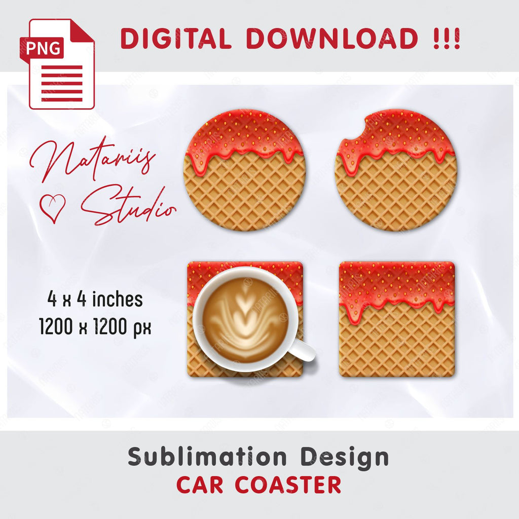 5 Dripping Ice Cream Wafer Designs. Coaster Sublimation. - So Fontsy
