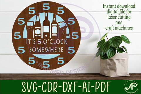5 o'clock somewhere beer wall clock laser cut files, SVG SVG APInspireddesigns 