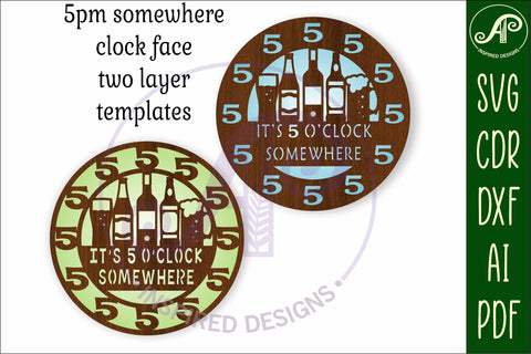 5 o'clock somewhere beer wall clock laser cut files, SVG SVG APInspireddesigns 