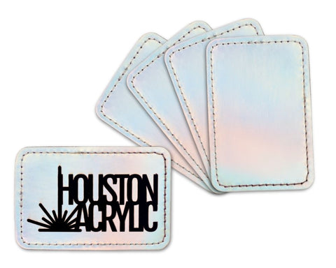 5 Pack Holographic Chrome/Black Maker Leatherette Rectangle Patch with Adhesive Back Physical Houston Acrylic 