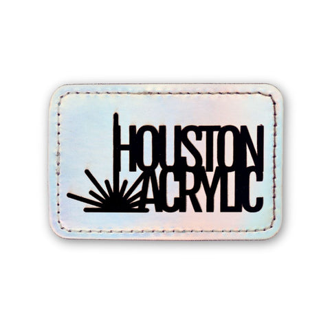 5 Pack Holographic Chrome/Black Maker Leatherette Rectangle Patch with Adhesive Back Physical Houston Acrylic 