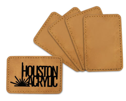 5 Pack Signature Saddle Tan/Black Maker Leatherette Rectangle Patch with Adhesive Back Physical Houston Acrylic 
