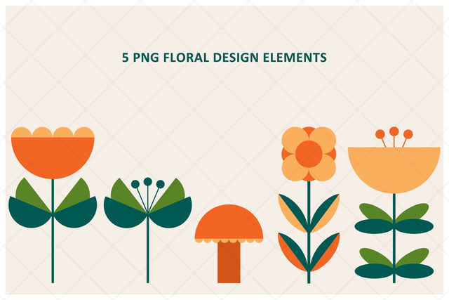5 Png Colorful Floral Design Elements Sublimation Karma Genie Graphics 
