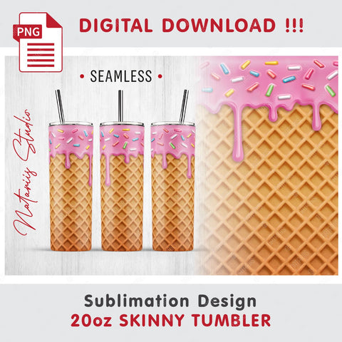 5 Realistic Ice Cream Patterns for 20oz SKINNY TUMBLER. Sublimation Natariis Studio 