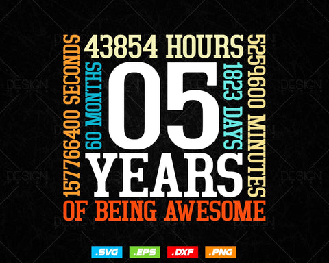 5 Years Of Being Awesome Birthday Svg Png, Retro Vintage Style Happy Birthday Gifts T Shirt Design, Kids Birthday Gift, Birthday Crew Svg SVG DesignDestine 