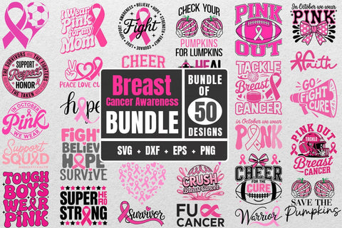 50 Breast Cancer Svg Mega Bundle , Cancer Survivor, Fight Cancer Quote Svg SVG DesignDestine 
