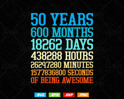 50 Years Of Being Awesome Birthday Svg Png, Retro Vintage Style Happy Birthday Gifts T Shirt Design, Birthday gift svg files for cricut Svg SVG DesignDestine 