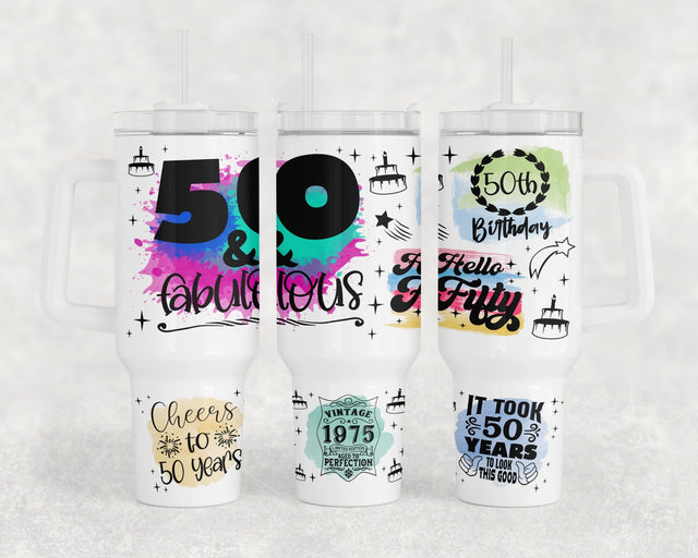 50th Birthday 40oz Tumbler Wrap, 50th Anniversary 40oz Quencher Tumbler Sublimation Design, 50 And Fabulous Tumbler PNG File Sublimation HappyDesignStudio 