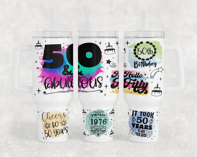 50th Birthday 40oz Tumbler Wrap, 50th Anniversary 40oz Quencher Tumbler Sublimation Design, 50 And Fabulous Tumbler PNG File Sublimation HappyDesignStudio 