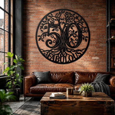 50th Birthday Tree of Life Laser SVG | Fifty and Fabulous Metal Wall Art DXF | Laser Cut File for CNC & Plasma Cutting | Birthday Decor Svg SVG HappyDesignStudio 