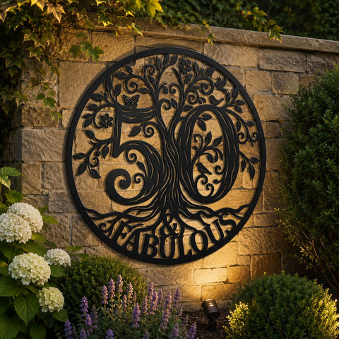 50th Birthday Tree of Life Laser SVG | Fifty and Fabulous Metal Wall Art DXF | Laser Cut File for CNC & Plasma Cutting | Birthday Decor Svg SVG HappyDesignStudio 