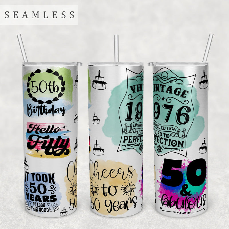 50th Birthday Tumbler Wrap, 20 Oz Skinny Tumbler Sublimation Design, Seamless 50th Anniversary Tumbler PNG, Vintage 1976 Tumbler Wrap Sublimation HappyDesignStudio 
