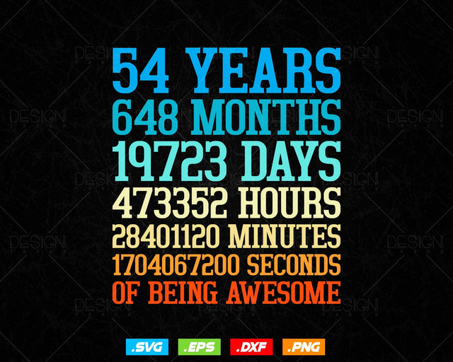 54 Years Of Being Awesome Birthday Svg Png, Retro Vintage Style Happy Birthday Gifts T Shirt Design, Birthday gift svg files for cricut Svg SVG DesignDestine 