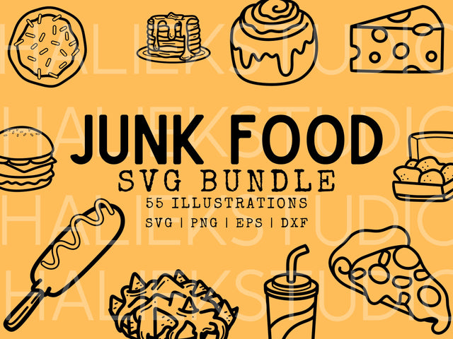 55 Junk Food Doodle SVG Design Set SVG HalieKStudio 