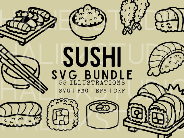 55 Sushi Doodles SVG Design Set SVG HalieKStudio 
