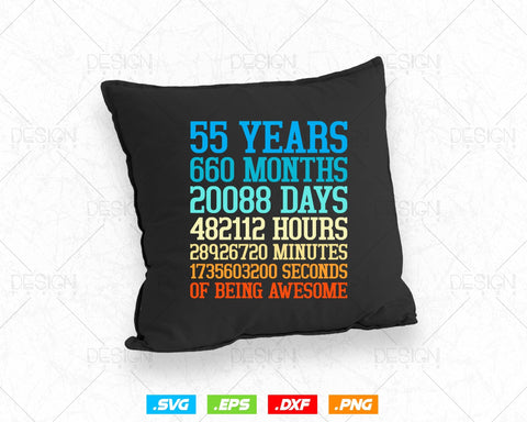 55 Years Of Being Awesome Birthday Svg Png, Retro Vintage Style Happy Birthday Gifts T Shirt Design, Birthday gift svg files for cricut Svg SVG DesignDestine 