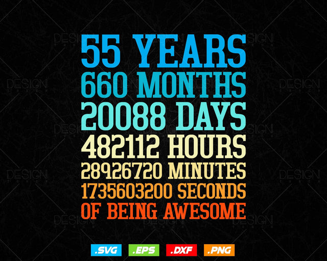 55 Years Of Being Awesome Birthday Svg Png, Retro Vintage Style Happy Birthday Gifts T Shirt Design, Birthday gift svg files for cricut Svg SVG DesignDestine 