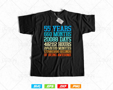 55 Years Of Being Awesome Birthday Svg Png, Retro Vintage Style Happy Birthday Gifts T Shirt Design, Birthday gift svg files for cricut Svg SVG DesignDestine 