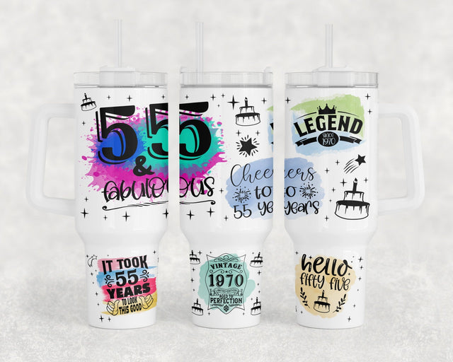 55th Birthday 40oz Tumbler Wrap, 55th Anniversary 40oz Quencher Tumbler Sublimation Design, 55 And Fabulous Tumbler PNG File Sublimation HappyDesignStudio 