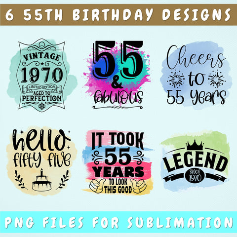 55th Birthday Sublimation Designs Bundle, 6 55th Birthday PNG Files, 55 And Fabulous PNG, Cheers To 55 Years PNG, Hello Fifty Five PNG, Vintage 1970 PNG Sublimation HappyDesignStudio 