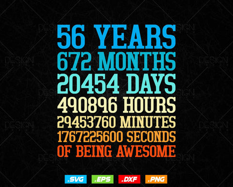56 Years Of Being Awesome Birthday Svg Png, Retro Vintage Style Happy Birthday Gifts T Shirt Design, Birthday gift svg files for cricut Svg SVG DesignDestine 