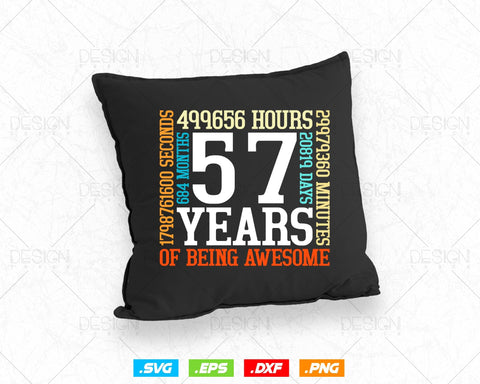 57 Years Of Being Awesome Birthday Svg Png, Retro Vintage Style Happy Birthday Gifts T Shirt Design, Birthday gift svg files for cricut Svg SVG DesignDestine 