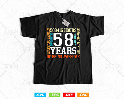 58 Years Of Being Awesome Birthday Svg Png, Retro Vintage Style Happy Birthday Gifts T Shirt Design, Birthday gift svg files for cricut Svg SVG DesignDestine 