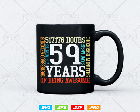 59 Years Of Being Awesome Birthday Svg Png, Retro Vintage Style Happy Birthday Gifts T Shirt Design, Birthday gift svg files for cricut Svg SVG DesignDestine 