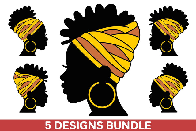 5x Afro Black Woman Head Band bundle svg, Hairstyle woman svg, short hair file, afro lady, silhouette SVG DesignDestine 