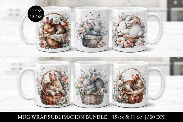 6 Cute Bunny Sublimation Mug Wrap Bundle - 11 & 15oz Sublimation BijouBay 