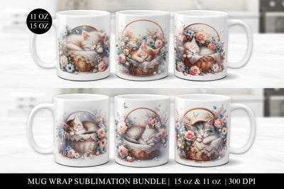 6 Cute Kitten Sublimation Mug Wrap Bundle - 11 & 15oz Sublimation BijouBay 