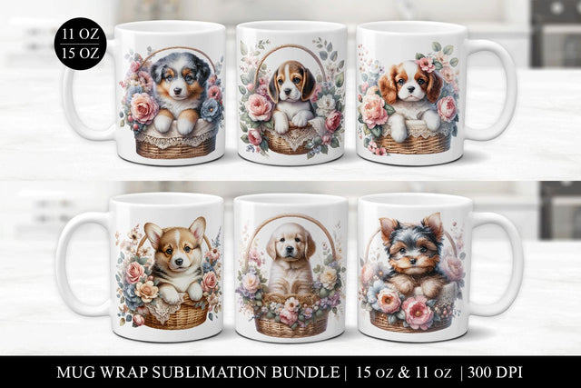 6 Cute Puppy Sublimation Mug Wrap Bundle - 11 & 15oz Sublimation BijouBay 