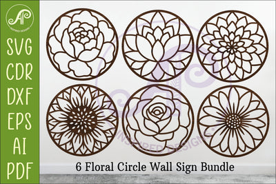 6 Floral Circle Wall Sign SVG Bundle SVG APInspireddesigns 