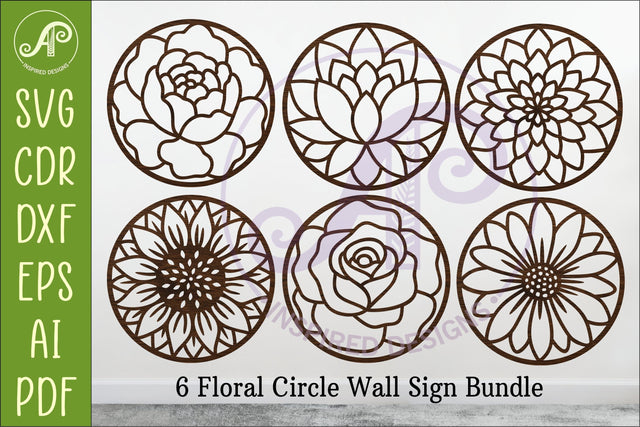 6 Floral Circle Wall Sign SVG Bundle SVG APInspireddesigns 