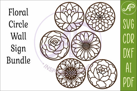 6 Floral Circle Wall Sign SVG Bundle SVG APInspireddesigns 