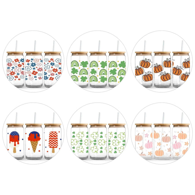 6 Holiday UV DTF Wraps for Glass Cans 9.7 x 4.3 Physical DIY Craft Warehouse 