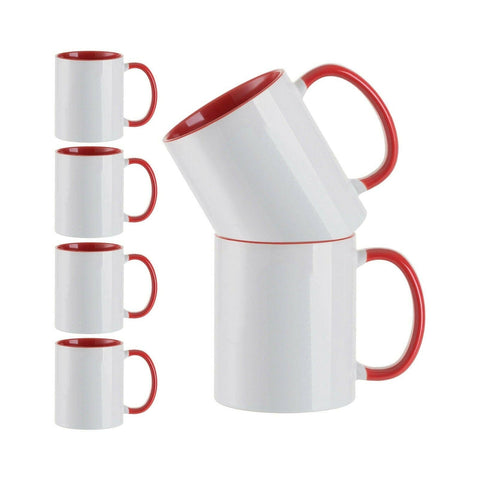 6 Pack 11oz Ceramic Sublimation Mugs | Craft Express White Glossy Sublimation Blanks Physical Craft Express Red 